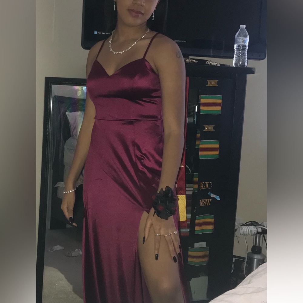 Burgundy formal dress with split